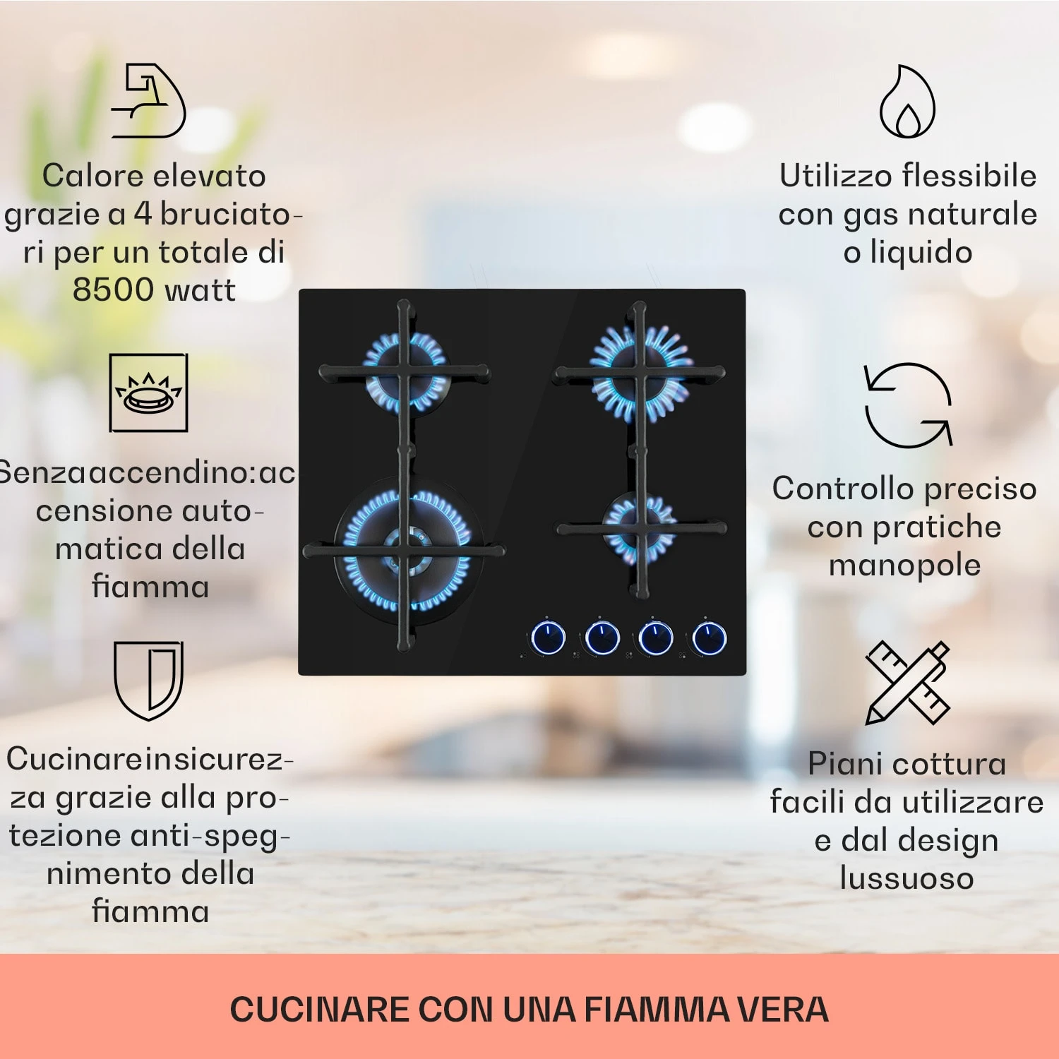 Illuminosa 4 Piano Cottura A Gas 4 Illuminosa 4 Piano Cottura A Gas - immagine 2