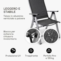 London, Sedia Da Giardino, Set 2 Pz., Textilene, Alluminio, 6 Posizioni, Pieghevole -Elettrodomestici Negozio 10037343 it 0004 logo
