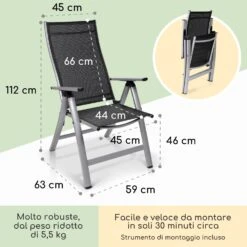 London, Sedia Da Giardino, Set 2 Pz., Textilene, Alluminio, 6 Posizioni, Pieghevole -Elettrodomestici Negozio 10037343 it 0005 logo