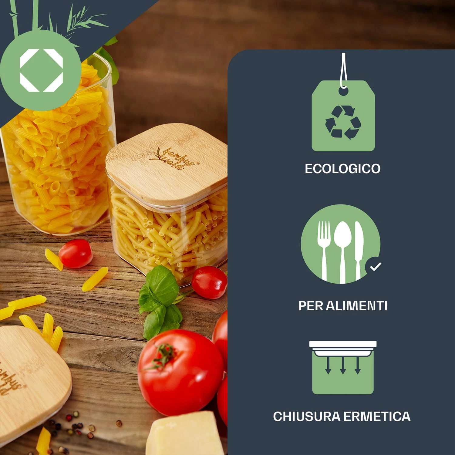 Barattolo Squadrato Con Coperchio Di Bambù 5 Barattolo Squadrato Con Coperchio Di Bambù - immagine 3