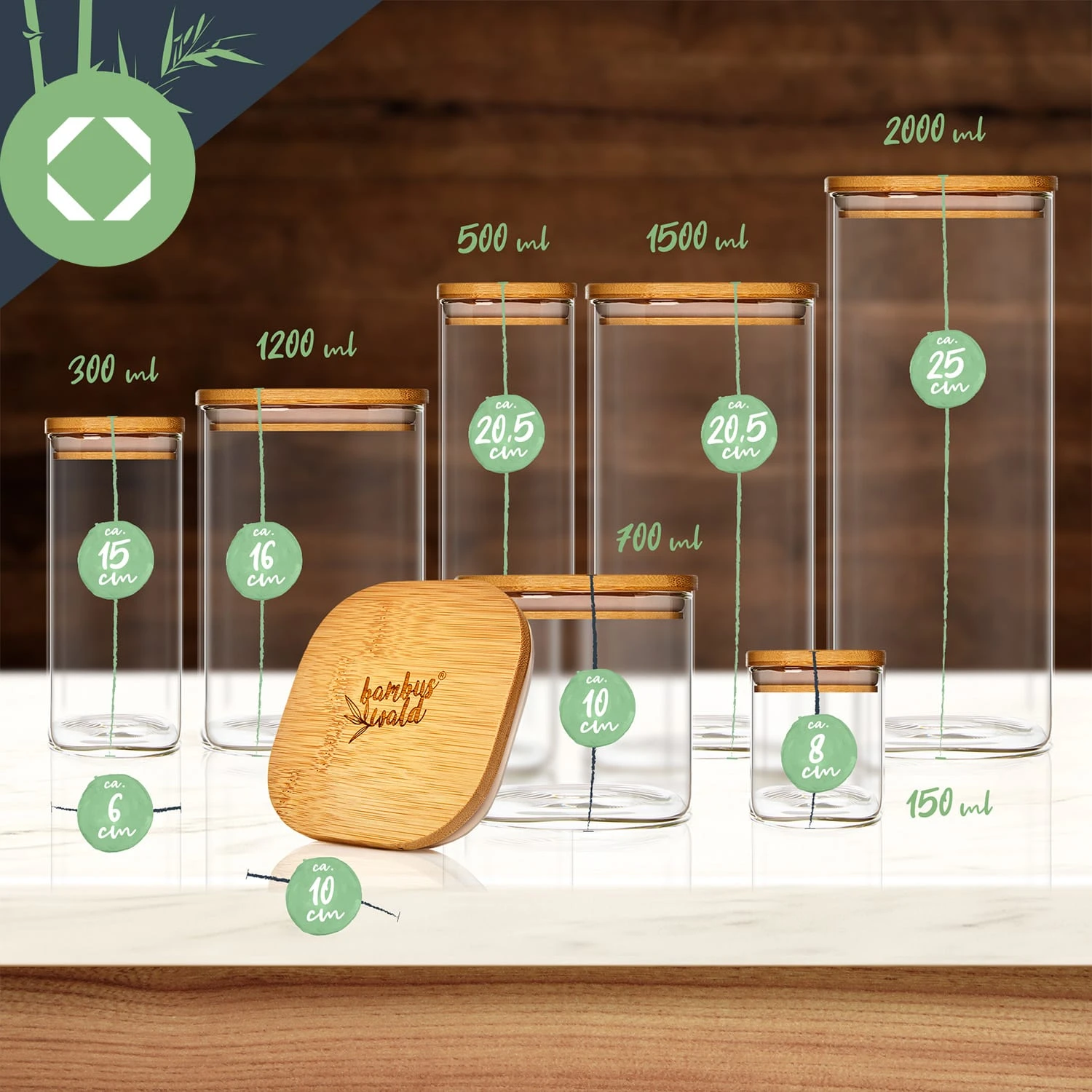 Barattolo Squadrato Con Coperchio Di Bambù 10 Barattolo Squadrato Con Coperchio Di Bambù - immagine 8
