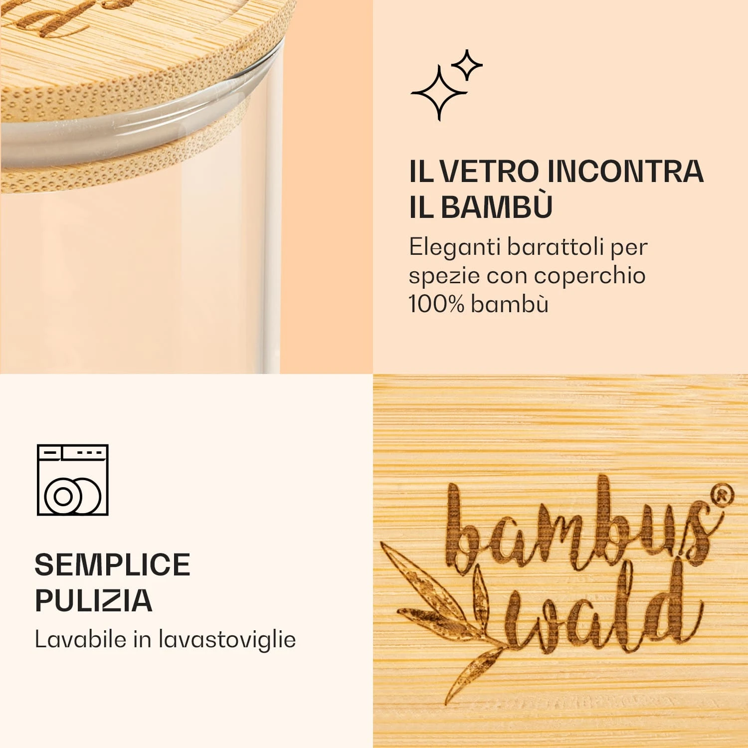 Barattoli Di Spezie Coperchi Di Bambù 6 Barattoli Di Spezie Coperchi Di Bambù - immagine 4