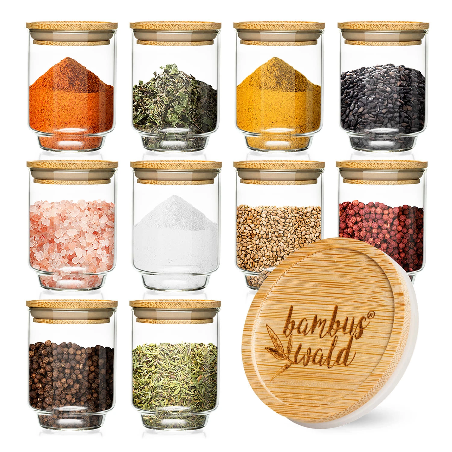 Barattoli Di Spezie Coperchi Di Bambù 3 Barattoli Di Spezie Coperchi Di Bambù