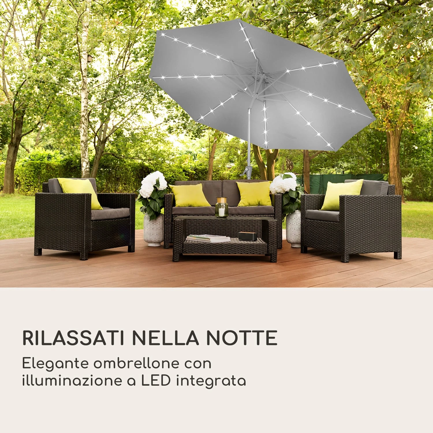 Ombrellone Blumfeldt Calais Con Luce Al LED 4 Ombrellone Blumfeldt Calais Con Luce Al LED - immagine 2