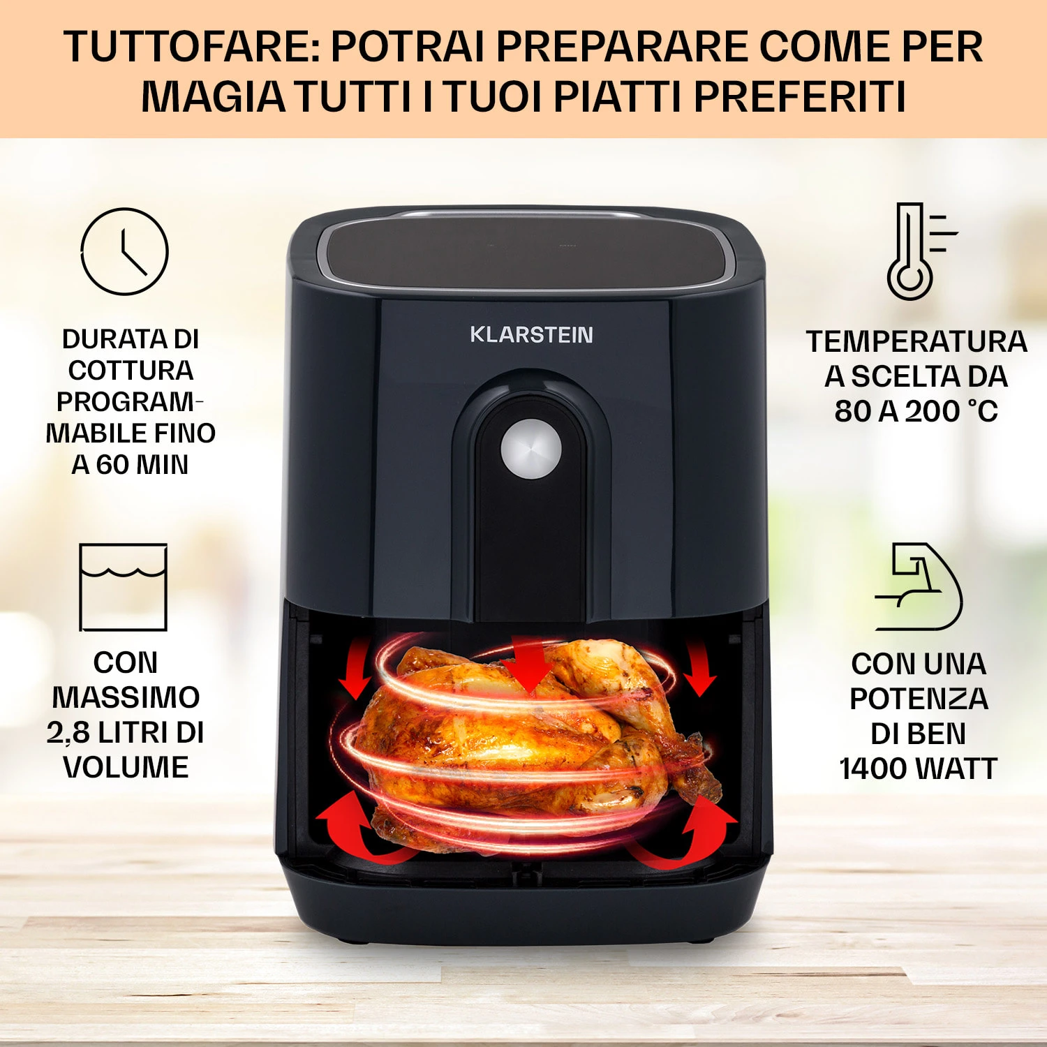 Crisp-Pro Friggitrice Ad Aria Calda Air Fryer 1400W 4 Crisp-Pro Friggitrice Ad Aria Calda Air Fryer 1400W - immagine 2