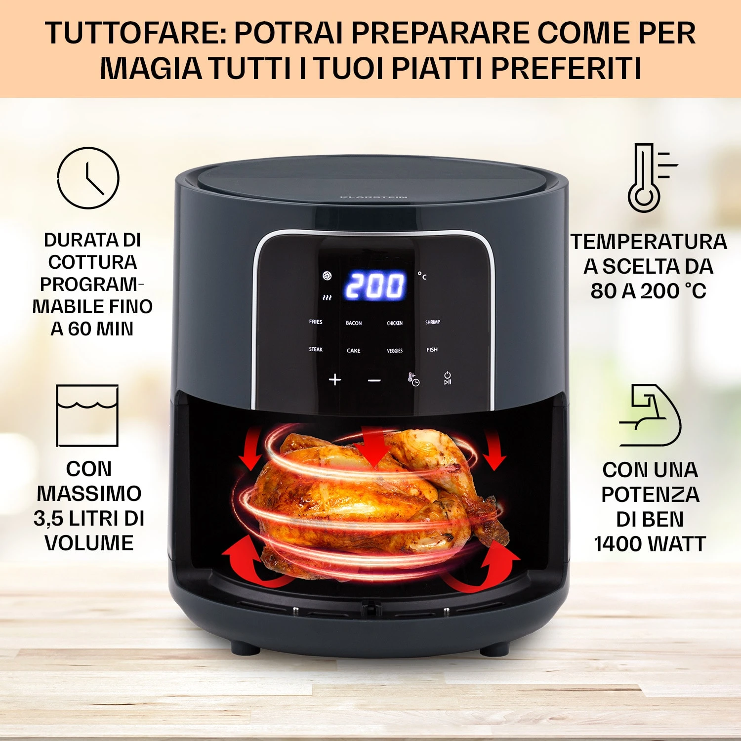 Crisp-Pro - Friggitrice Ad Aria Calda, 3,5 Litri 4 Crisp-Pro - Friggitrice Ad Aria Calda, 3,5 Litri - immagine 2