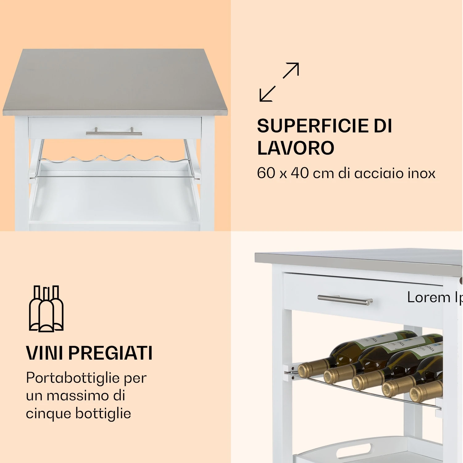 Vermont - Carrello Di Servizio, Carrello Da Cucina 5 Vermont - Carrello Di Servizio, Carrello Da Cucina - immagine 3