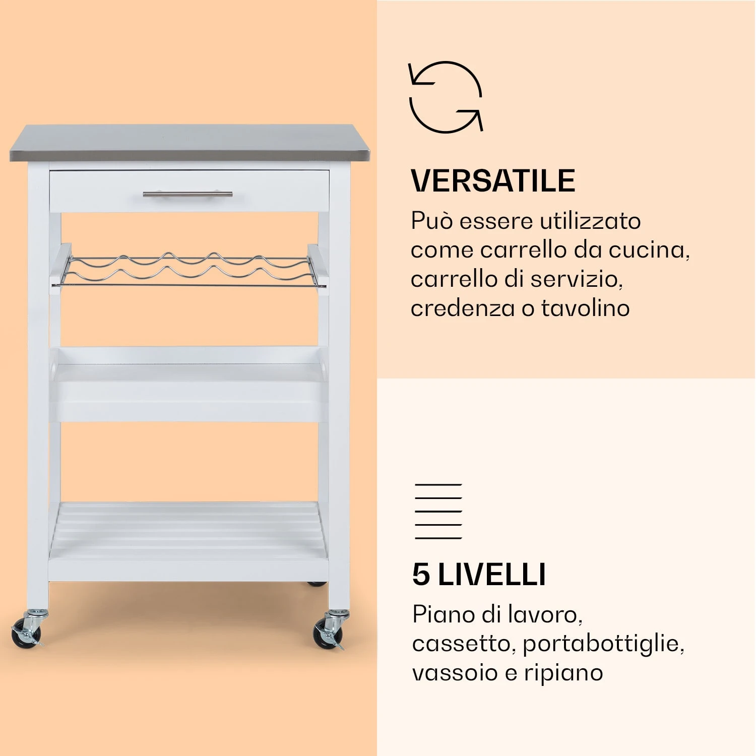 Vermont - Carrello Di Servizio, Carrello Da Cucina 6 Vermont - Carrello Di Servizio, Carrello Da Cucina - immagine 4