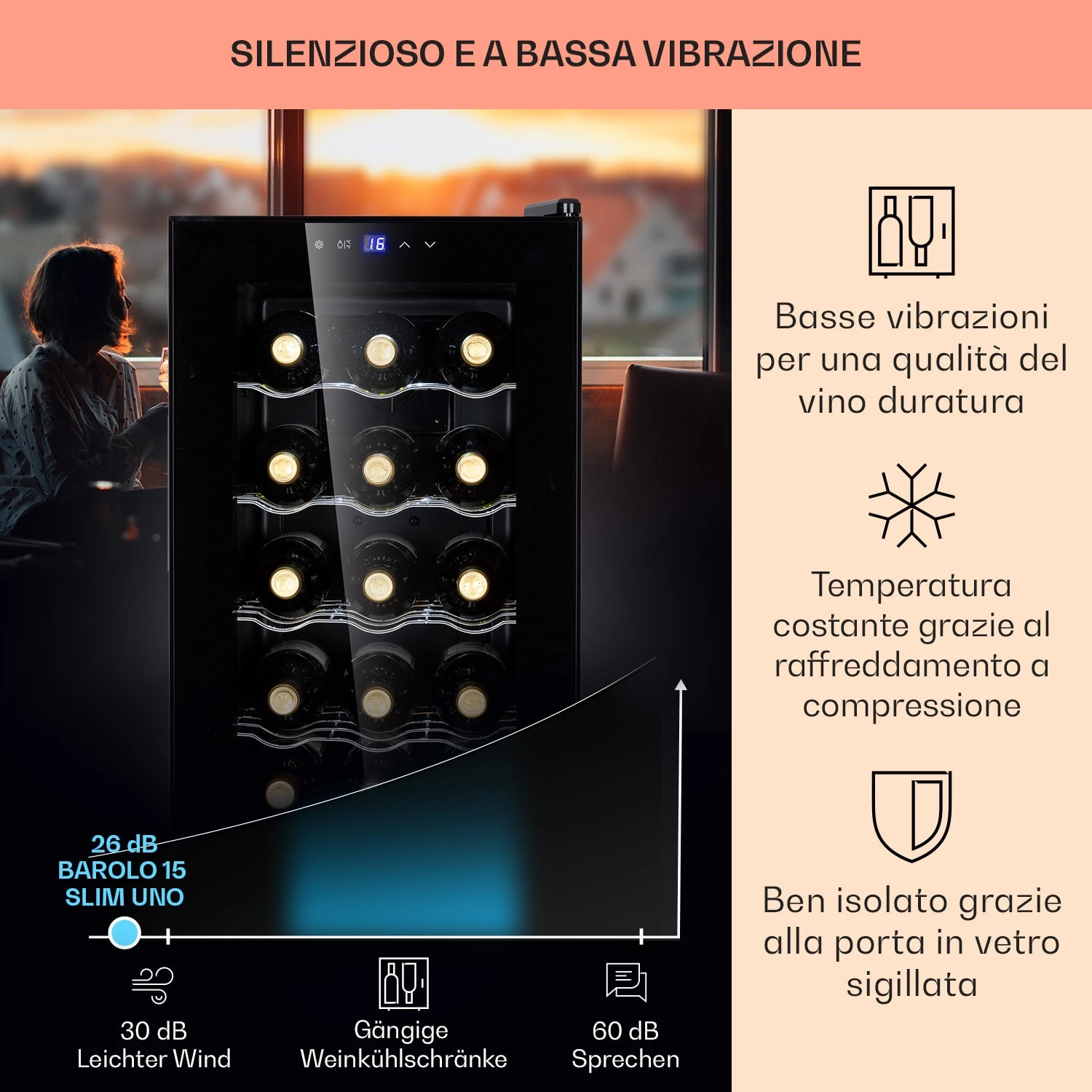 Barolo 15 Uno - Frigorifero Per Vini, 48 L, 15 Bottiglie 6 Barolo 15 Uno - Frigorifero Per Vini, 48 L, 15 Bottiglie - immagine 4